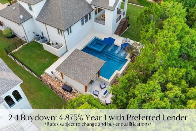 view from above of property with a pool