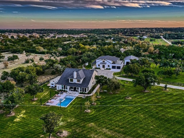 view of aerial view at dusk