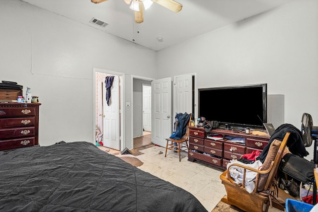 bedroom featuring visible vents and a ceiling fan