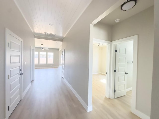849 Cypress Ln, Cottonwood Shores, TX 78657 - hallway with light wood finished floors and wood ceiling