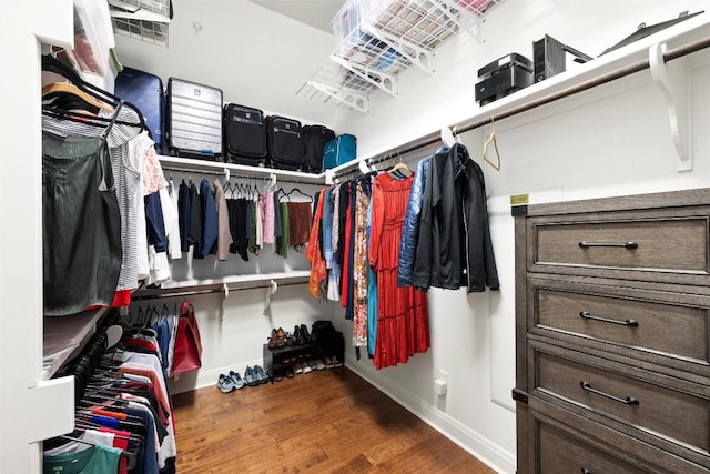 walk in closet with wood finished floors