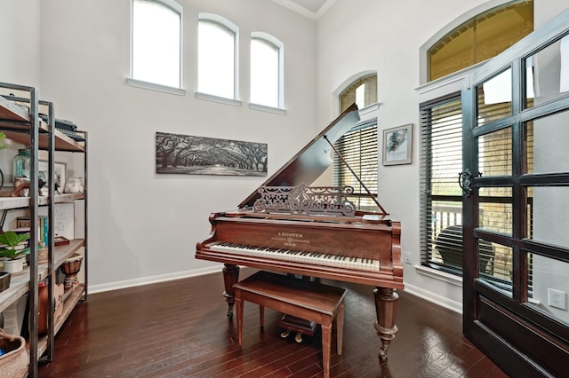 21932 Agarito Ln, Spicewood, TX 78669 - living area with ornamental molding, hardwood / wood-style flooring, and healthy amount of natural light