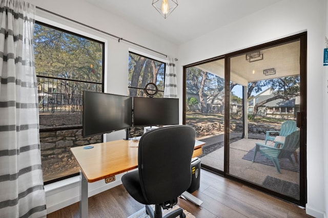 office space featuring wood finished floors