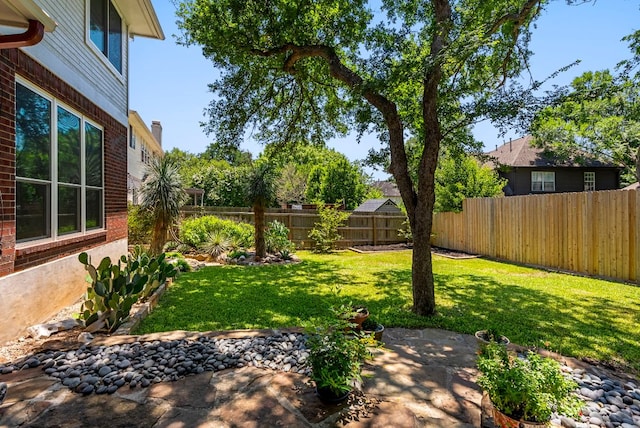 view of yard featuring a patio and a fenced backyard