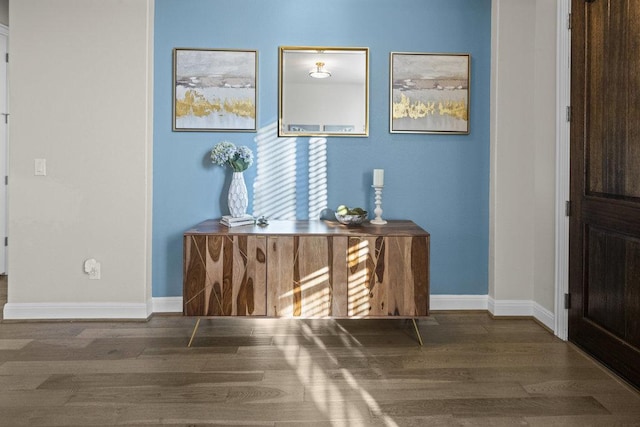 entrance foyer with baseboards and wood finished floors