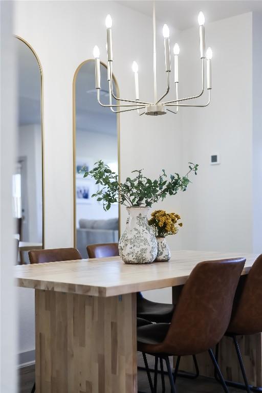 dining area featuring a chandelier