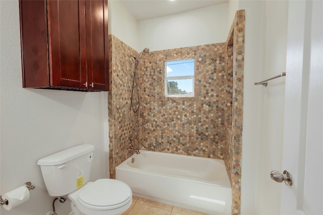 bathroom featuring tub / shower combination, toilet, and tile patterned floors