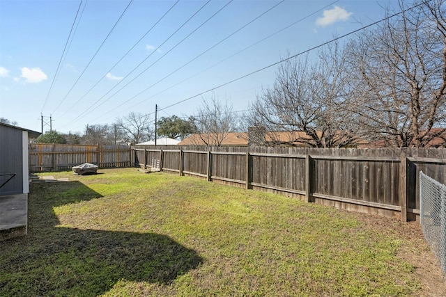 view of yard with a fenced backyard