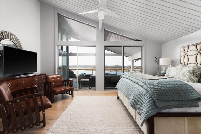 719 Cutlass St, Austin, TX 78734 - bedroom with lofted ceiling, multiple windows, light wood-type flooring, and access to outside