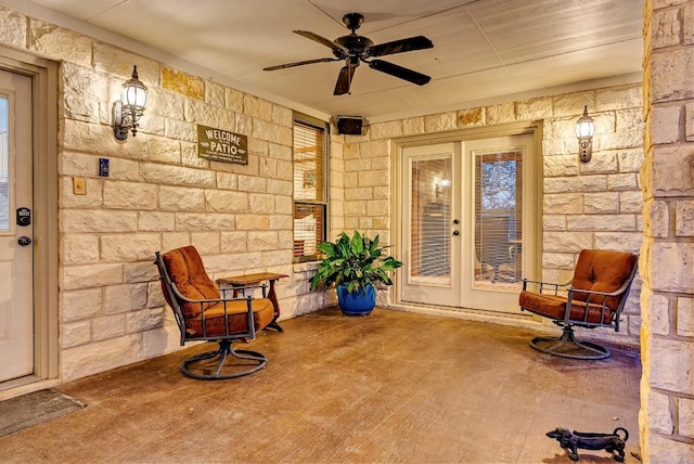 interior space featuring ceiling fan