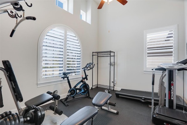 4104 Belisario Ct, Leander, TX 78641 - exercise area featuring ceiling fan and a high ceiling