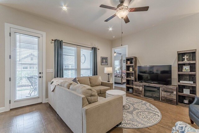 409 Flying Orchid Dr, San Marcos, TX 78666 - living area with a ceiling fan, healthy amount of natural light, and recessed lighting
