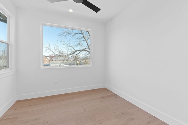 4402 Garnett St Unit 1, Austin, TX 78745 - spare room with ceiling fan, baseboards, light wood-style flooring, and recessed lighting