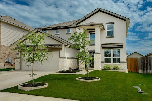 116 Evening Star Ln, Georgetown, TX 78628 - view of front facade with concrete driveway, a garage, stucco siding, and stone siding