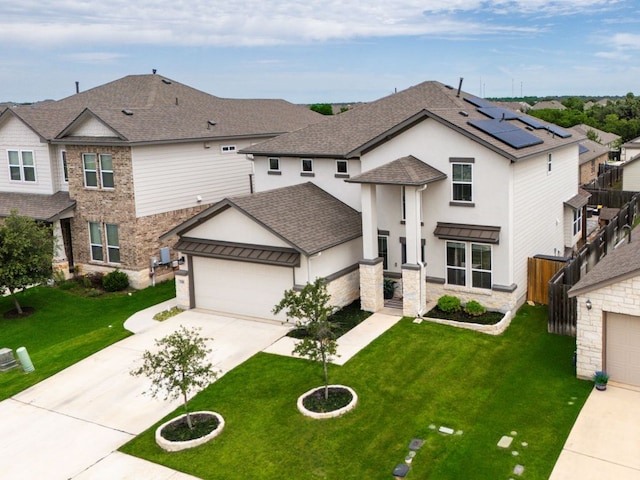 116 Evening Star Ln, Georgetown, TX 78628 - view of front facade with stone siding, driveway, stucco siding, roof with shingles, and a garage
