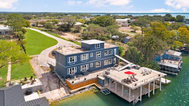 aerial view featuring a water view