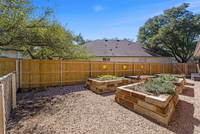 view of yard with a garden and a fenced backyard