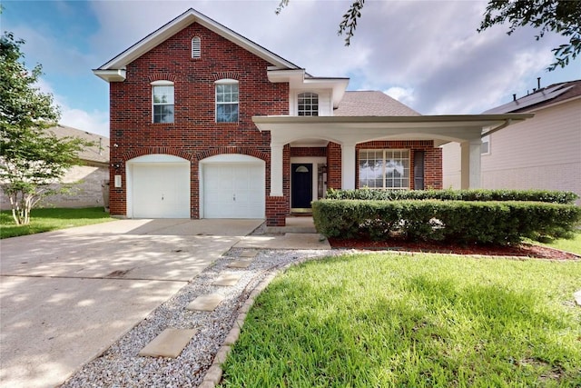 5008 Barlow Dr, Round Rock, TX 78681 - view of front of home featuring brick siding, driveway, an attached garage, and a front yard