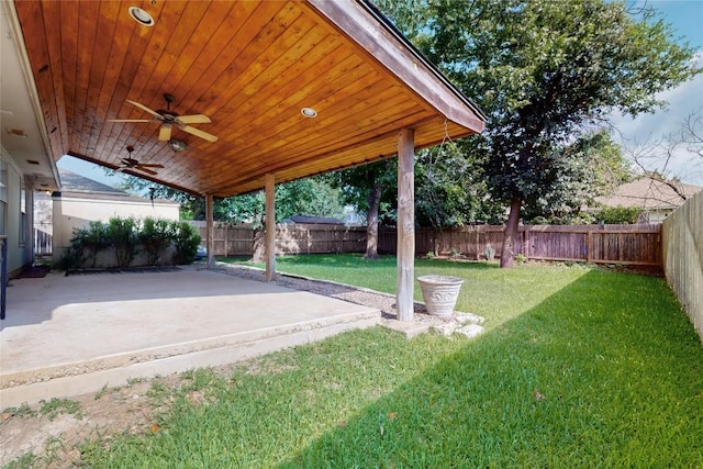 5008 Barlow Dr, Round Rock, TX 78681 - fenced backyard with a patio area and a ceiling fan