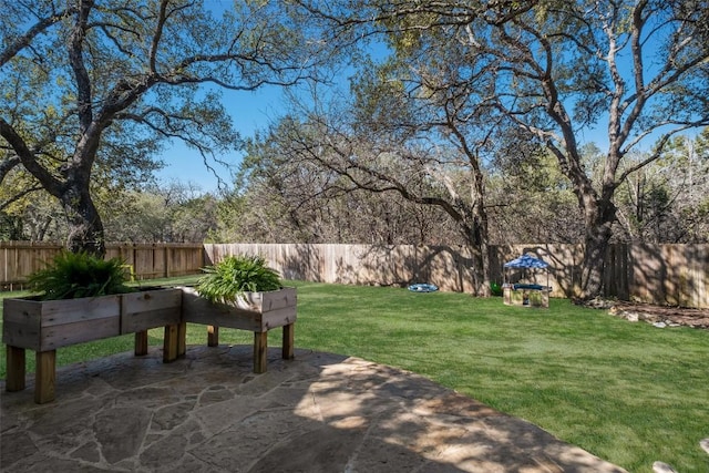 view of yard featuring a fenced backyard and a patio