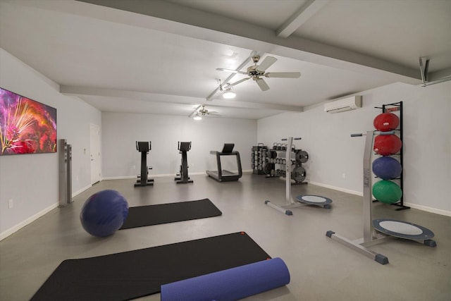 1500 Villanova Dr, Austin, TX 78757 - exercise area featuring a wall mounted AC and ceiling fan