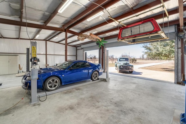 garage with metal wall