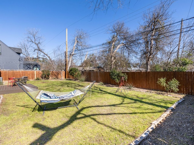 view of yard featuring a fenced backyard