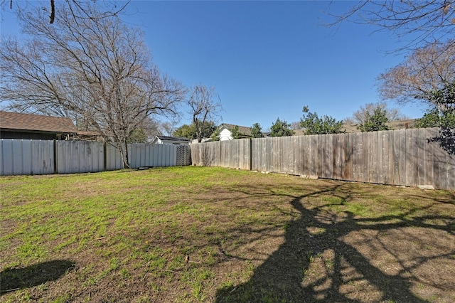 view of yard with a fenced backyard