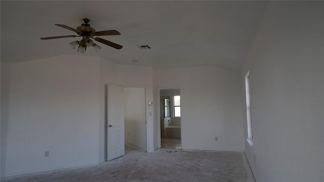 spare room featuring visible vents and a ceiling fan