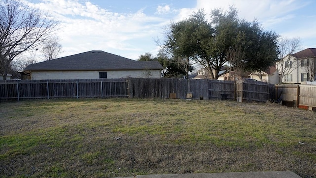 view of yard with a fenced backyard