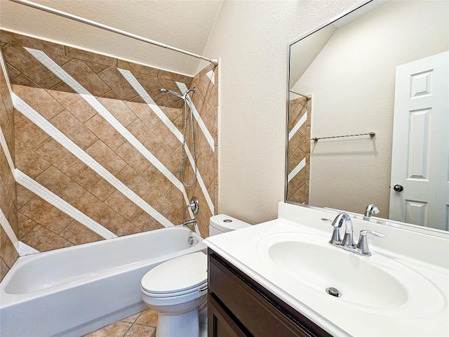 1008 Walsh Hill Trl, Cedar Park, TX 78613 - bathroom featuring toilet, shower / bath combination, vanity, tile patterned floors, and a textured wall