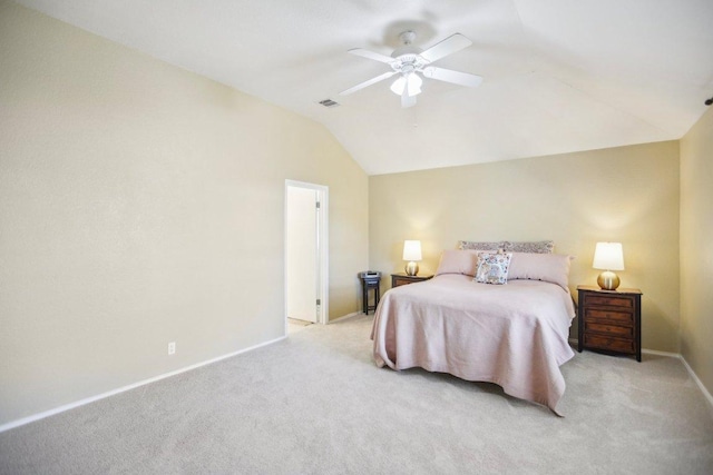 16710 Sabertooth Dr, Round Rock, TX 78681 - bedroom with vaulted ceiling, light colored carpet, baseboards, and ceiling fan