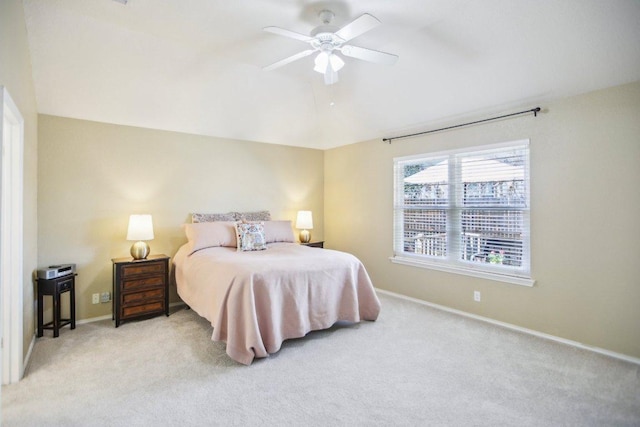 16710 Sabertooth Dr, Round Rock, TX 78681 - carpeted bedroom featuring lofted ceiling, baseboards, and a ceiling fan