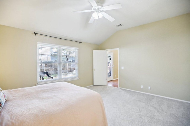 16710 Sabertooth Dr, Round Rock, TX 78681 - bedroom featuring vaulted ceiling, light colored carpet, baseboards, and a ceiling fan
