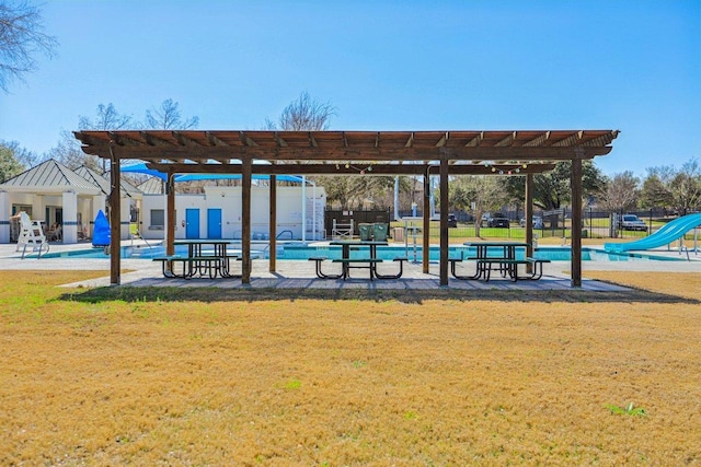 16710 Sabertooth Dr, Round Rock, TX 78681 - view of property's community featuring a pool, a pergola, and a patio area