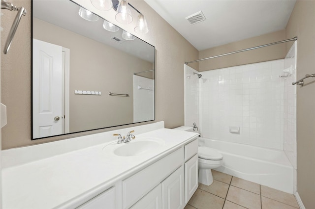 bathroom with visible vents, vanity, toilet, and tile patterned floors