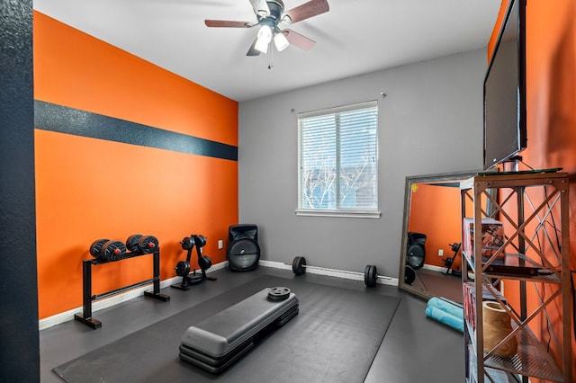 5312 Fort Benton Dr, Austin, TX 78735 - exercise room featuring ceiling fan and baseboards