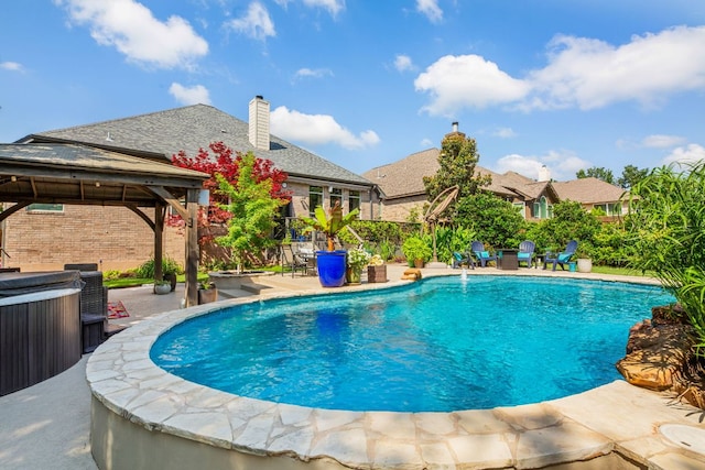 5312 Fort Benton Dr, Austin, TX 78735 - outdoor pool featuring a gazebo, a hot tub, a patio, and fence
