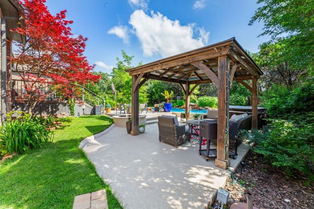 5312 Fort Benton Dr, Austin, TX 78735 - view of property's community featuring a gazebo, a patio area, a lawn, and a swimming pool