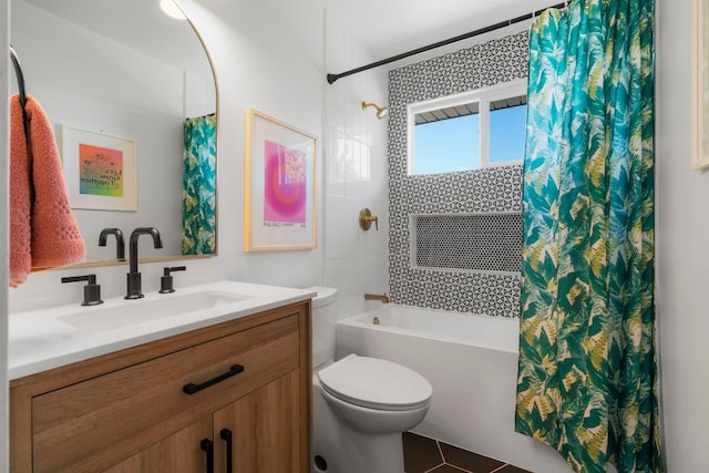 200 Hilltop Dr, Dripping Springs, TX 78620 - full bath featuring vanity, shower / bath combo with shower curtain, and tile patterned floors