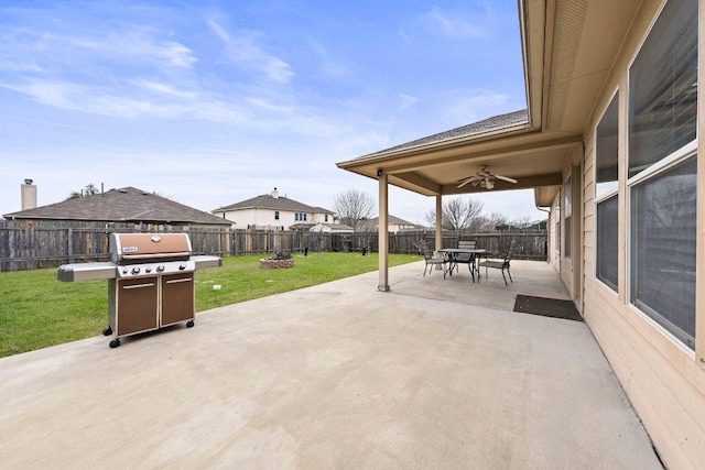 701 Portchester Castle Path, Pflugerville, TX 78660 - view of patio featuring ceiling fan, area for grilling, and outdoor dining space