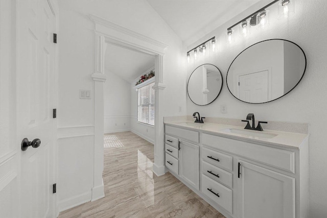 701 Portchester Castle Path, Pflugerville, TX 78660 - full bath with lofted ceiling, double vanity, and baseboards