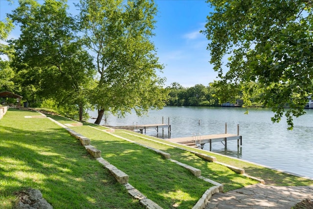 3011 Chisholm Trl, Austin, TX 78734 - dock area featuring a water view, a lawn, and a gazebo