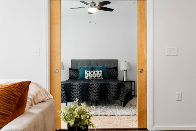 living room with a ceiling fan