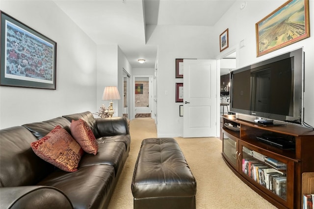 living room featuring light colored carpet