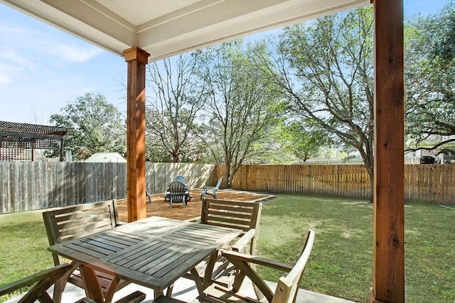 view of patio featuring a fenced backyard and outdoor dining area