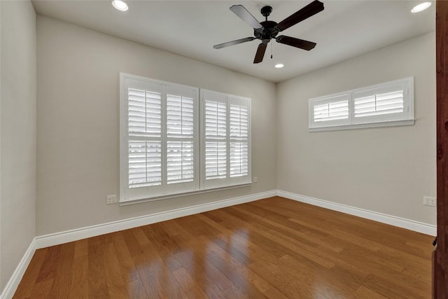948 Hudson Ln, New Braunfels, TX 78130 - unfurnished room featuring wood finished floors, a ceiling fan, and recessed lighting