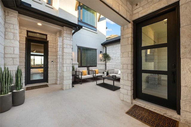 view of patio featuring a porch