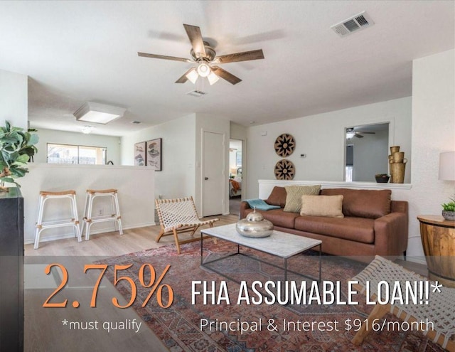 171 Beech Dr, Kyle, TX 78640 - living room with ceiling fan and wood finished floors
