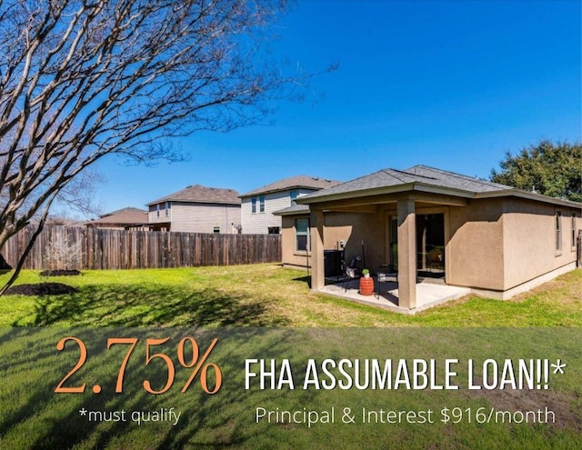 171 Beech Dr, Kyle, TX 78640 - back of property with stucco siding, a patio area, and cooling unit